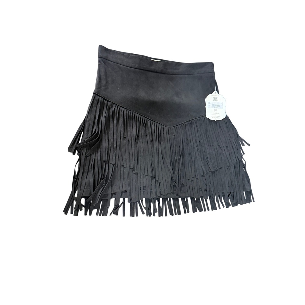 NWT Altar'd State Mini Skirt Black Faux Suede Tiered Fringe Western Boho M